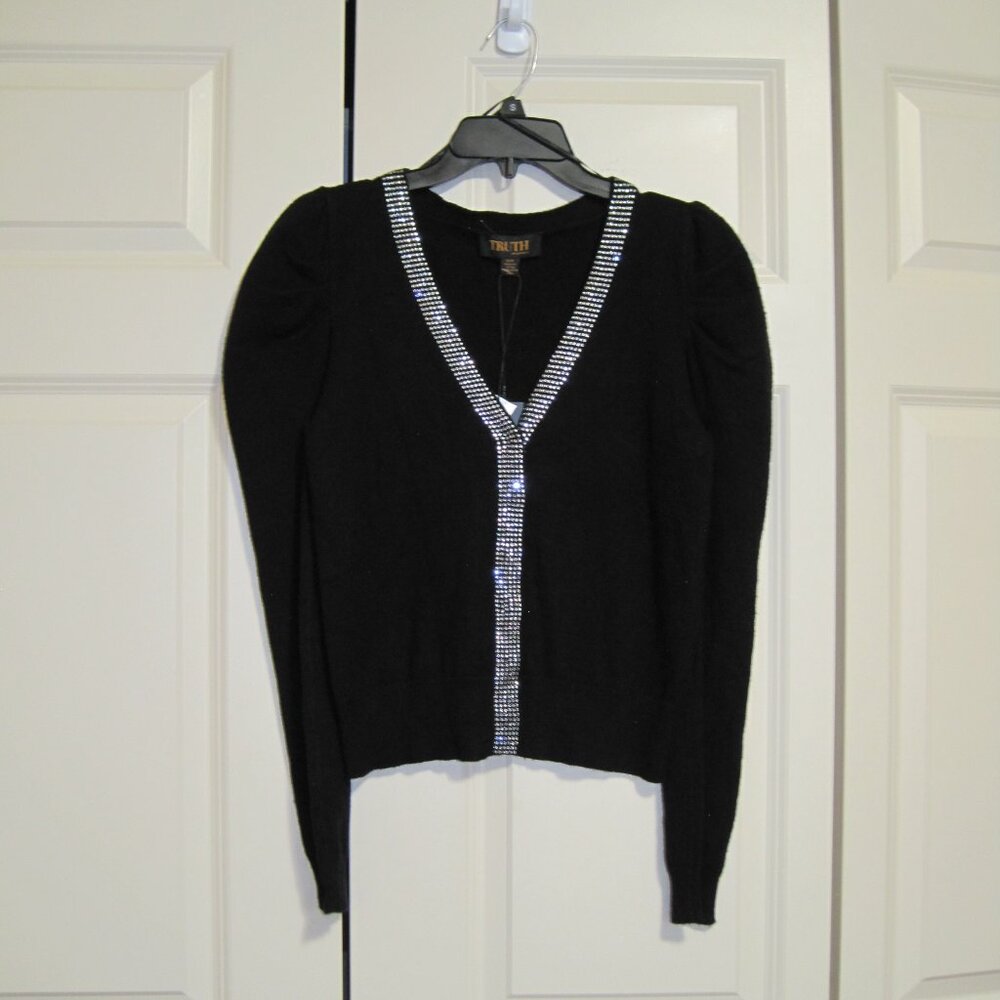 NWT Truth by Republic Elegant Black Cardigan with Silver Detailing